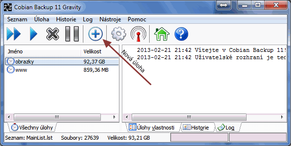 Cobian Backup vytvoření nové úlohy