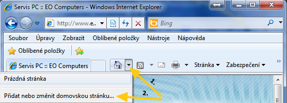 Nastavení domovské stránky Internet Explorer
