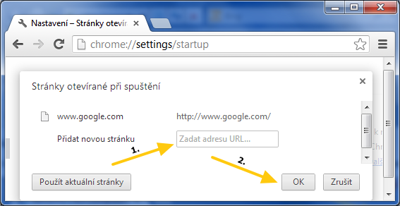 Nastavení domovské stránky Google Chrome