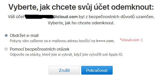 zablokovaný icloud účet